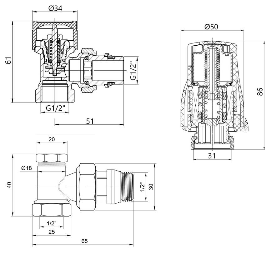 Термостатический набор для радиатора Thermo Alliance Standart 1/2" угловой TAS352W15
