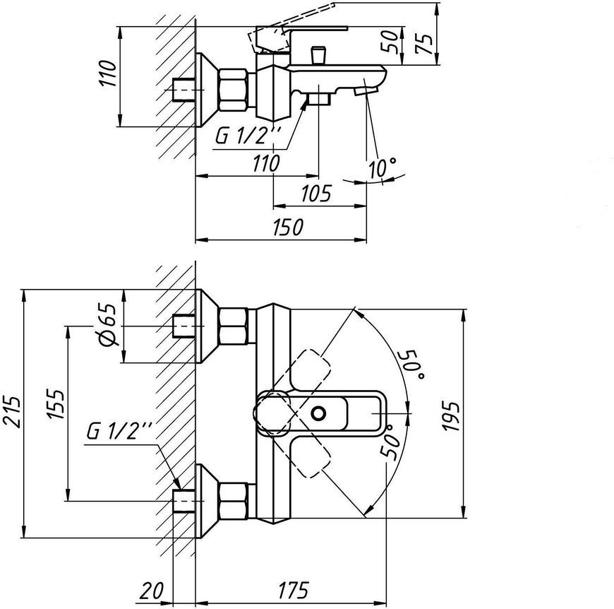 Смеситель для ванны QTAP Pivoňka QTPIV3013102DC с коротким изливом - QTPIV3013102DC