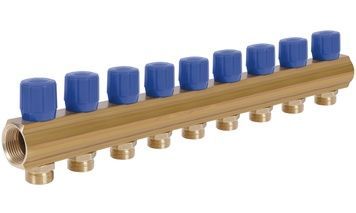 Коллектор&nbsp;ICMA&nbsp;с&nbsp;регулировочными&nbsp;вентилями&nbsp;1" 9 выходов №1105 (Blue) 871105PS0512