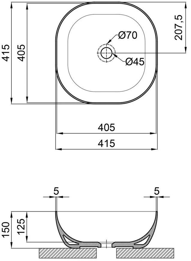 Раковина-чаша Qtap Kolibri накладна квадратна 415x415x150 Matt black QT10112144MBMBN - QT10112144MBMBN