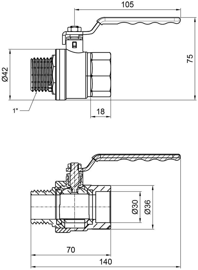 Кран шаровой SD Plus 1" ВН для газа (рычаг) латунь SD605NG25PN40
