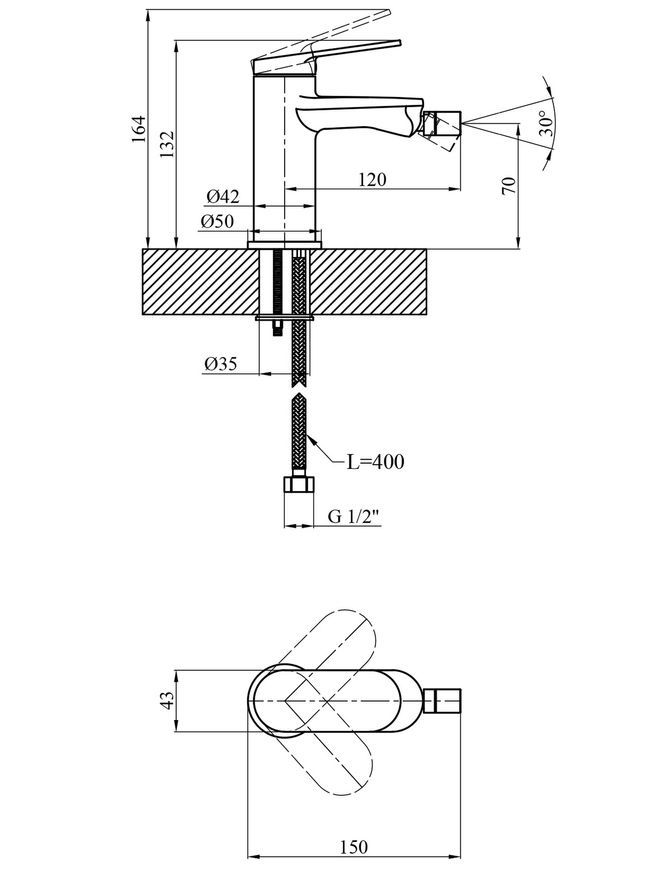Змішувач для біде Kroner Element 211210-0101 латунь, хром CV035996 - Element 211210-0101
