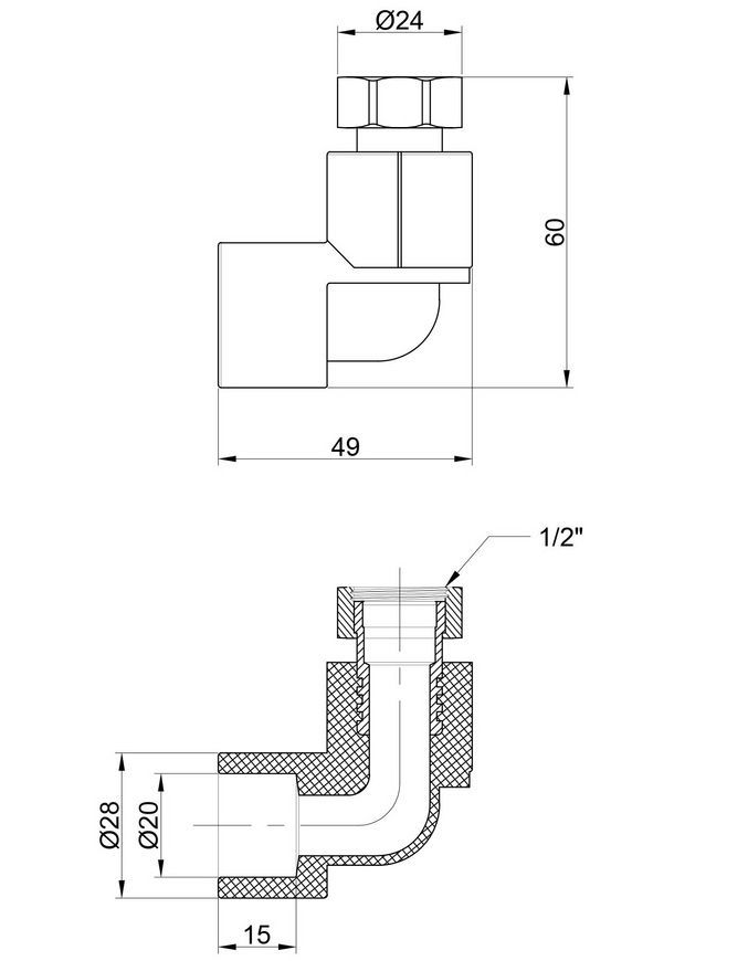 Кутик PPR THERMO ALLIANCE з накидною гайкою 20х1/2" ВР - DSE701