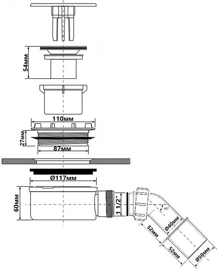 Сифон McALPINE для душового піддона HC2730LCPN-PB 90 мм хром чистка зверху - HC2730LCPN-PB