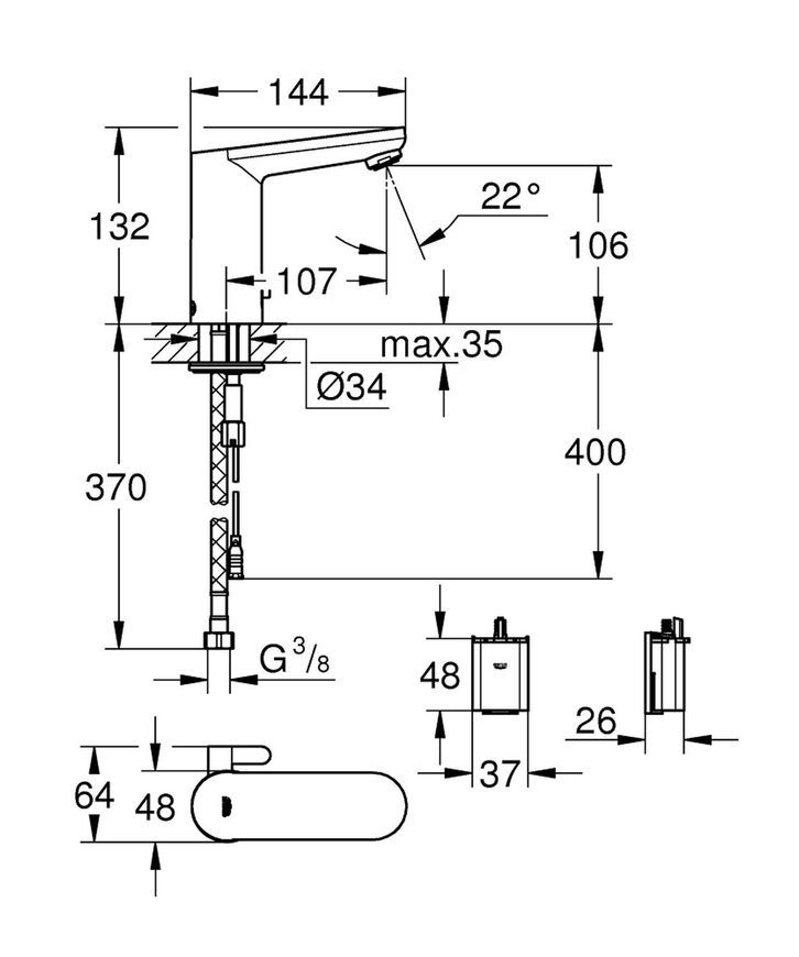 Смеситель для умывальника GROHE Eurosmart Cosmopolitan E 36327001 бесконтактный - 36327001