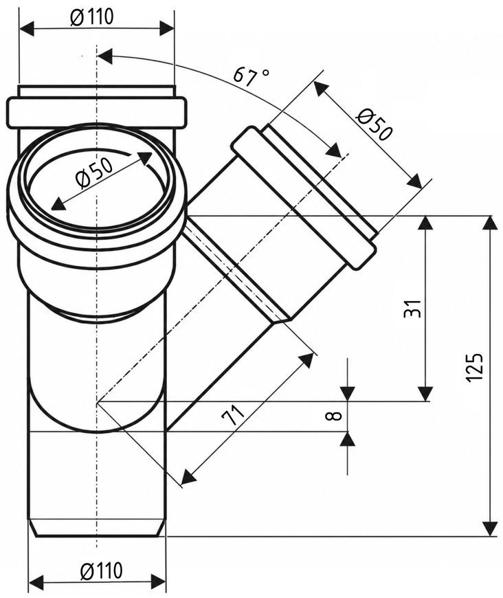 Хрестовина двоплощинна каналізаційна Ostendorf-OSMA HT-System PLUS d110/110/50/50&times;67&deg; SD00057321