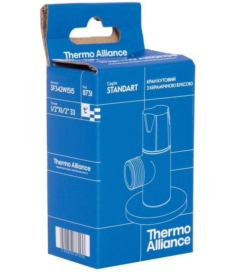 Кран приладовий кутовий Thermo Alliance Standart 1/2" ЗР латунь, керамічна букса SF342W1515
