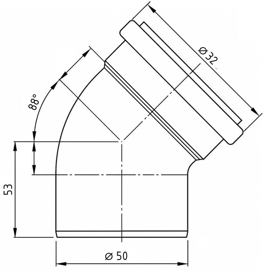 Колено редукционное канализационное Ostendorf-OSMA HT-System PLUS d50/32&times;88&deg; SD00057601