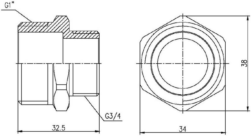 Ниппель латунный SD Forte 1"х3/4" редукционный никелированный SF3592520
