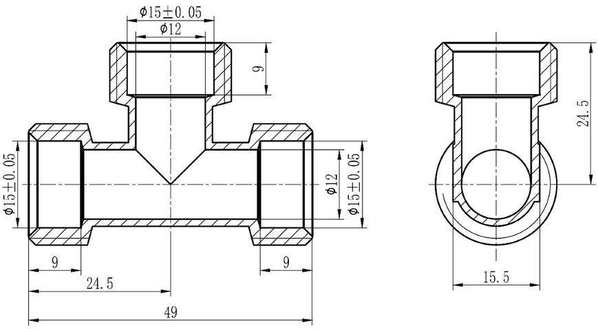Тройник обжимной SD Forte 16х16х16 разборный латунь SF176W161616
