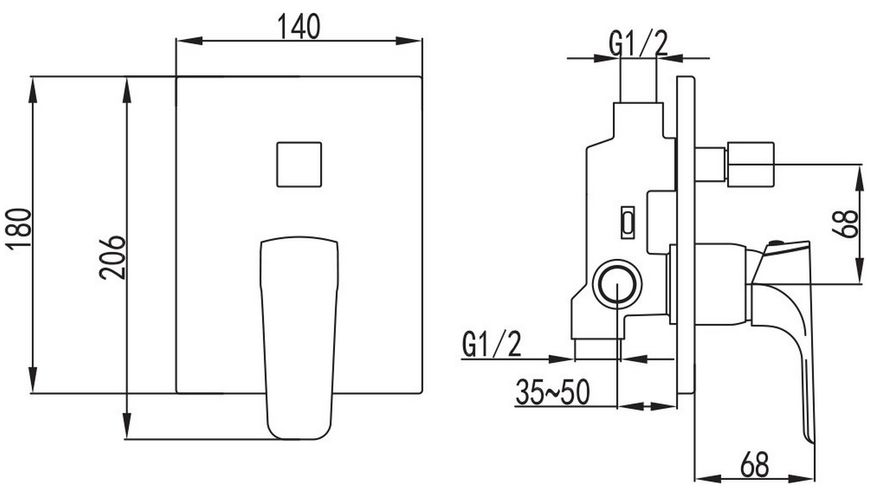 Змішувач для ванни/душу Imprese Valtice VR-10320(Z) прихований монтаж хром 35 мм - VR-10320(Z)