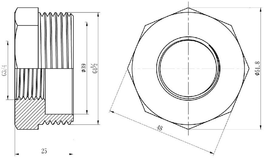 Футорка латунна SD Forte 1 1/2"ЗРх3/4"ВР нікельована SF3744020
