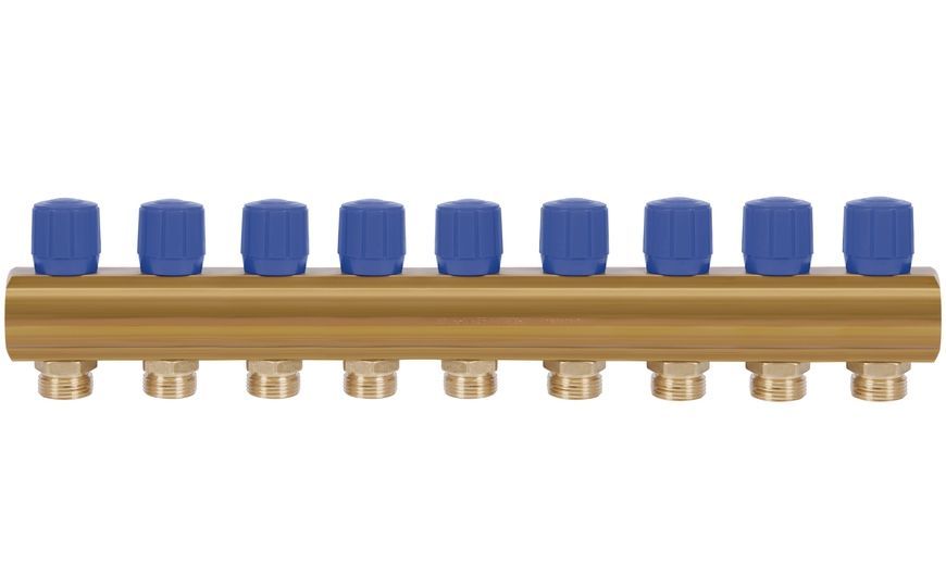 Колектор&nbsp;ICMA&nbsp;з&nbsp;регулювальними&nbsp;вентилями&nbsp;1" 9 виходів №1105 (Blue) 871105PS0512