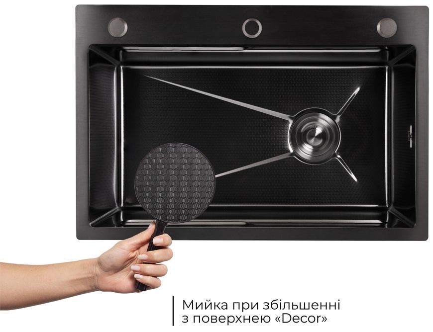 Кухонная мойка Lidz Handmade H6845HB Decor Black PVD Honeycomb 3,0/1,0 черная LDH6845HDECBLM49445 - LDH6845HDECBLM49445