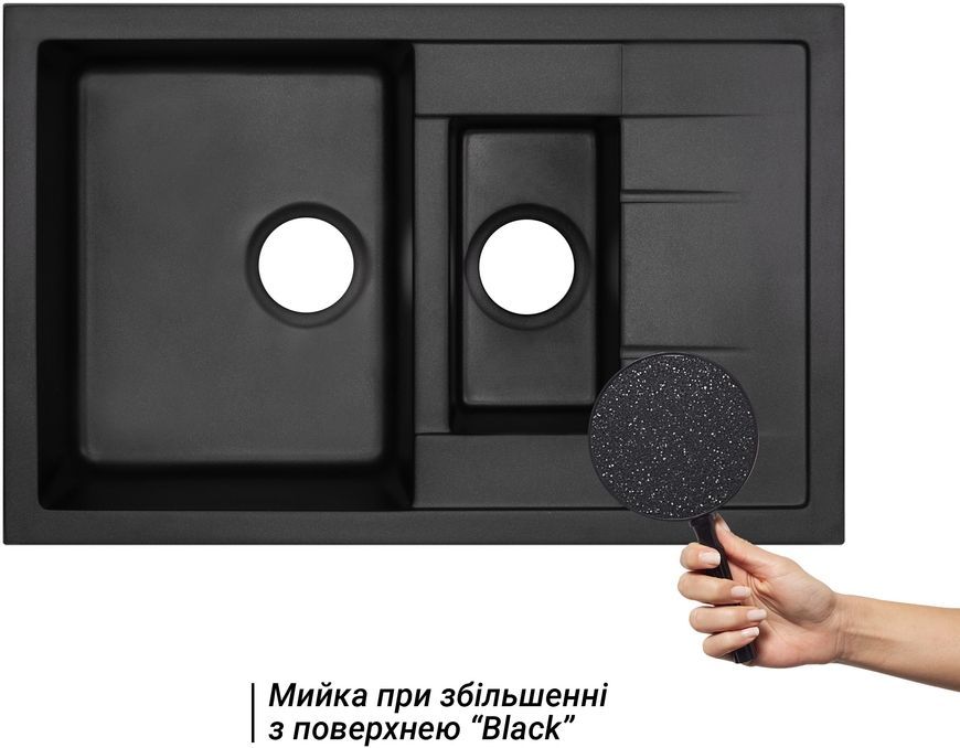 Кухонна мийка з додатковою чашею QTAP CS 7648 Black (QT7648BLA404) - QT7648BLA404