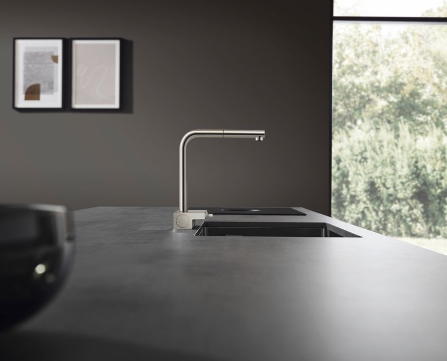 Смеситель для кухонной мойки HANSGROHE Aquno Select M81 250 2jet с вытяжным изливом Sbox Stainless Steel Finish 73830800 нержавеющая сталь - 73830800