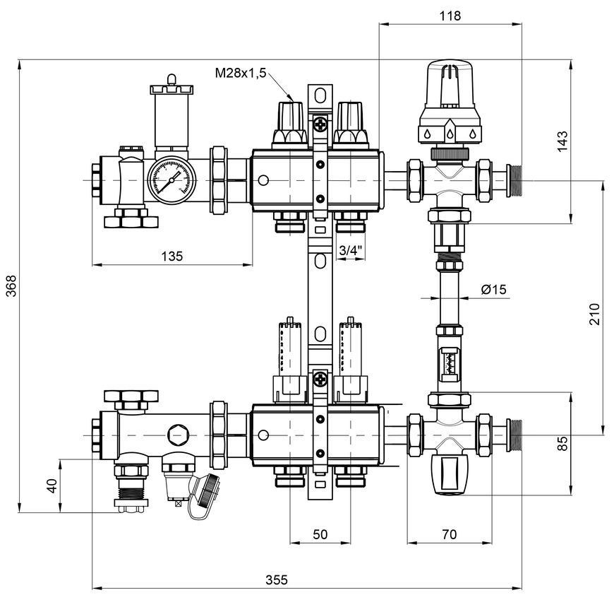 Коллекторная группа ICMA 1" 2 выхода, с расходомерами №K0111 A1K013APG06 - A1K013APG06
