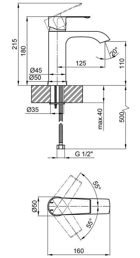Змішувач для умивальника QTAP Želnava 1050101G (графіт) - QTZELN1050101G