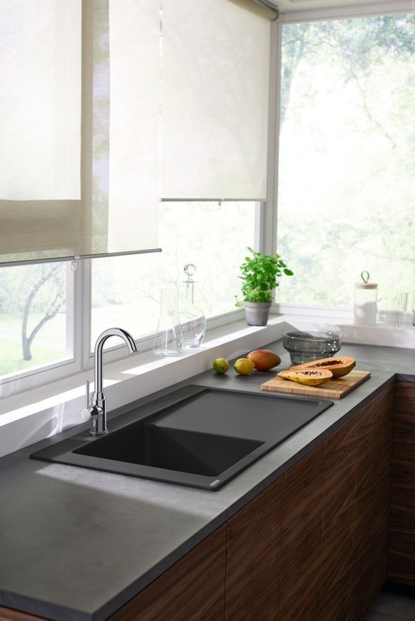 Кухонная мойка HANSGROHE S5110-F450 1050х510 крыло справа Stonegrey серый камень 43330290 - 43330290