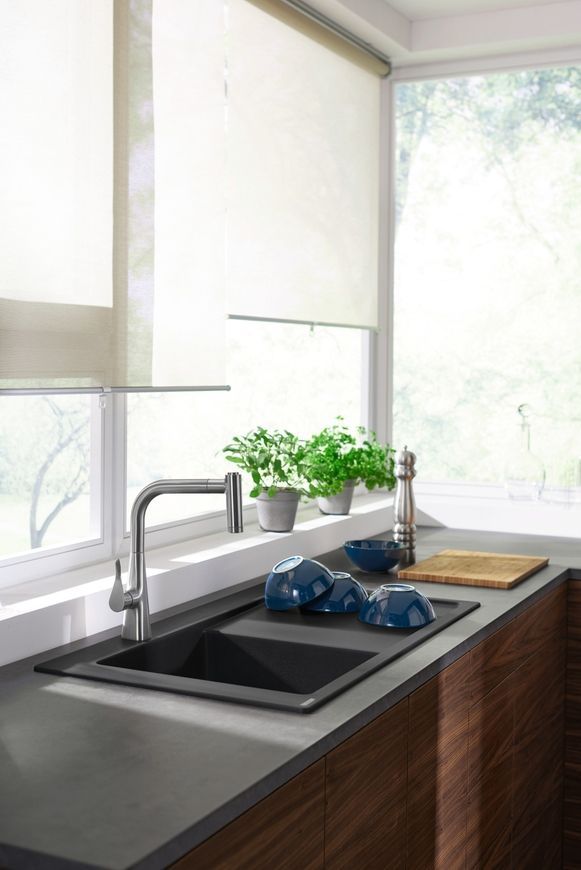 Кухонная мойка HANSGROHE S5110-F450 1050х510 крыло справа Stonegrey серый камень 43330290 - 43330290