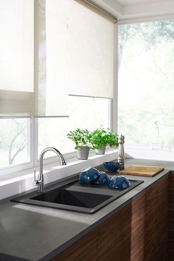 Кухонная мойка HANSGROHE S5110-F450 1050х510 крыло справа Stonegrey серый камень 43330290 - 43330290