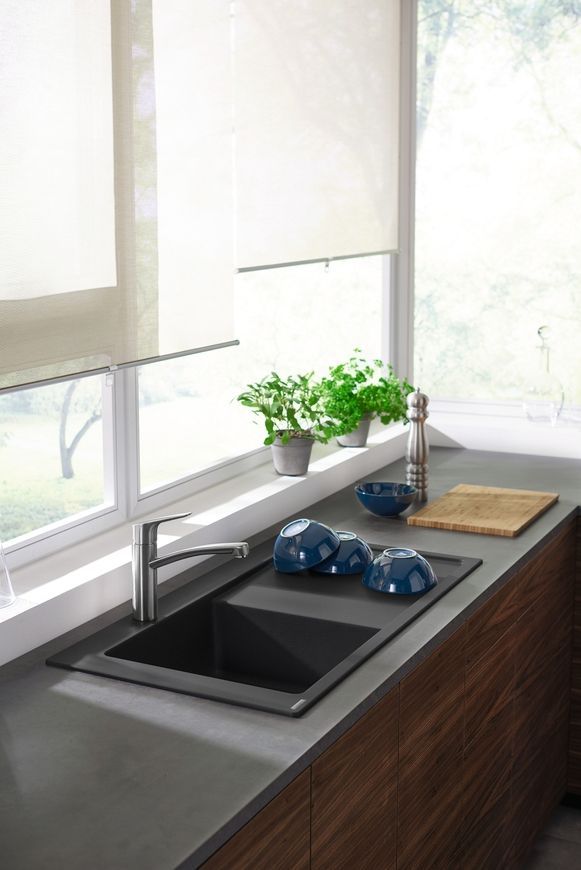 Кухонная мойка HANSGROHE S5110-F450 1050х510 крыло справа Stonegrey серый камень 43330290 - 43330290