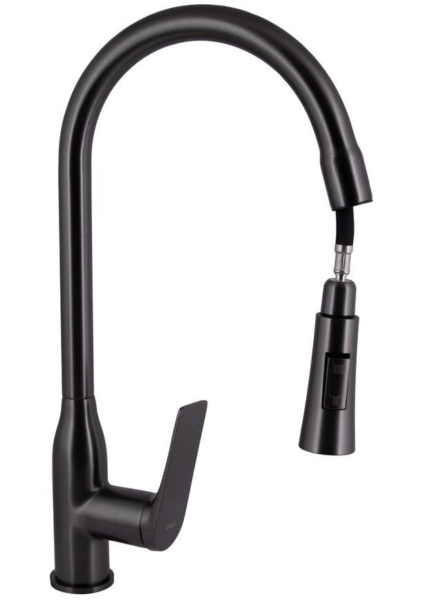 Смеситель для кухни Qtap Vlasta New с выдвижным изливом Gunmetal Black PVD QTVLA344GMB45647 - QTVLA344GMB45647