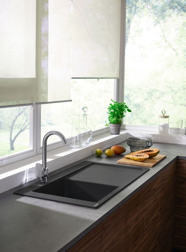 Кухонная мойка HANSGROHE S5110-F450 1050х510 крыло справа Stonegrey серый камень 43330290 - 43330290
