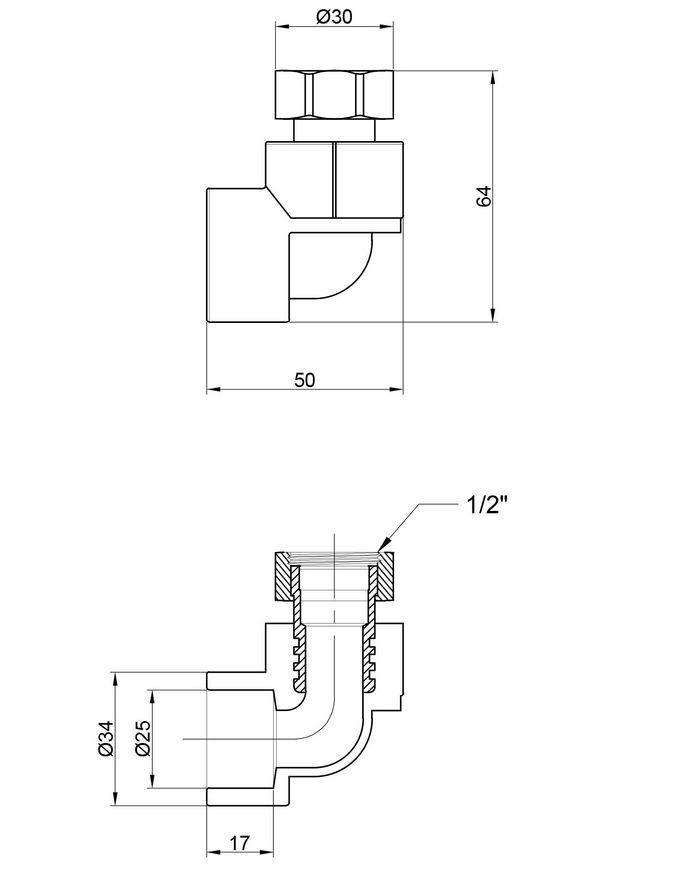 Уголок PPR THERMO ALLIANCE с накидной гайкой 25х3/4" ВР - DSE702