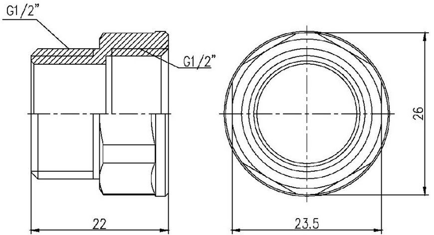 Переход латунный SD Forte 1/2"ВРх1/2"НР никелированный SF3601515