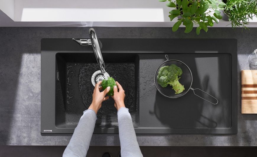 Кухонная мойка HANSGROHE S5110-F450 1050х510 крыло справа Stonegrey серый камень 43330290 - 43330290