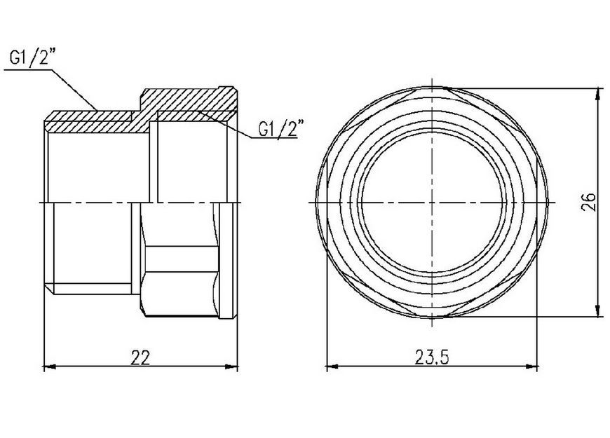 Перехідник латунний Thermo Alliance Forte 1/2"ВРх1/2"ЗР нікельований SF3601515