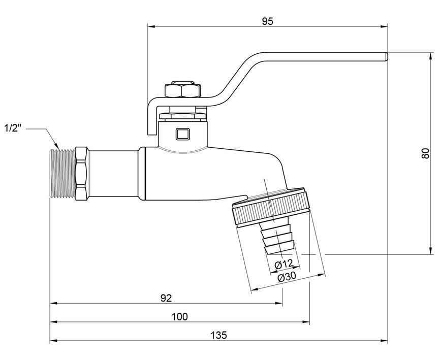 Кран поливочный Thermo Alliance Standart шаровой 1/2" НР усиленный, латунь SD140W15