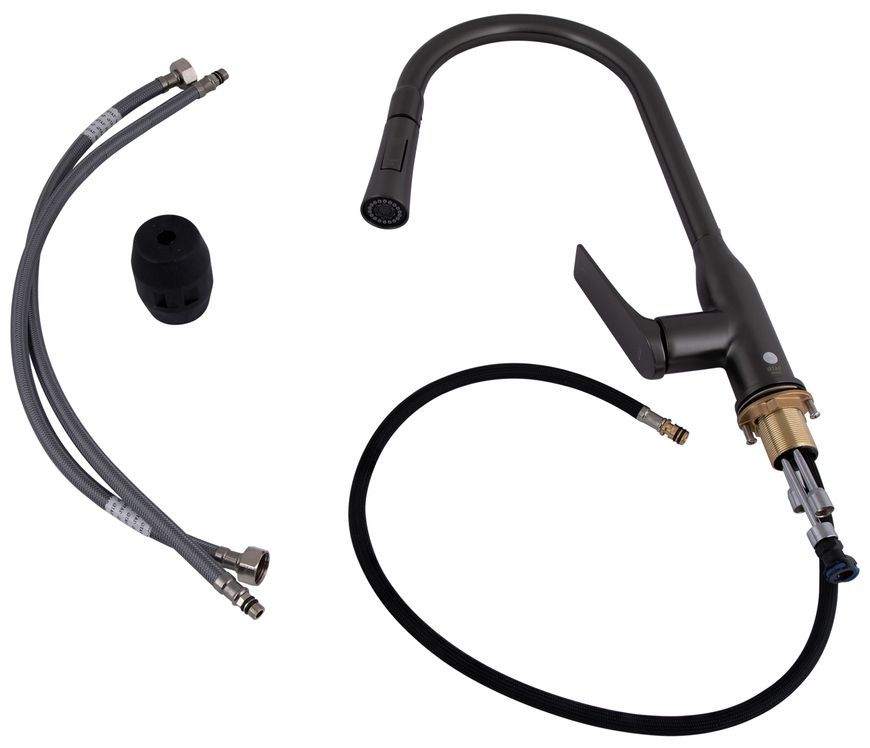 Смеситель для кухни Qtap Vlasta New с выдвижным изливом Gunmetal Black PVD QTVLA344GMB45647 - QTVLA344GMB45647