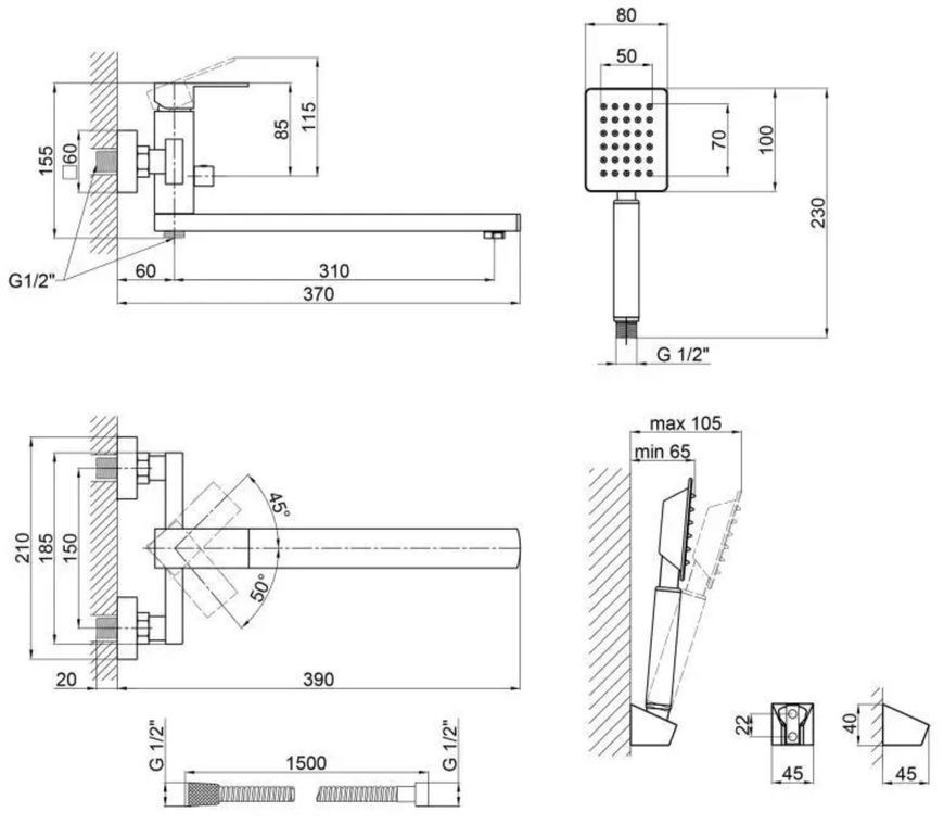 Смеситель для ванны LIDZ Kubis 005 Nickel длинный излив LDKUB005NKS28537 - LDKUB005NKS28537