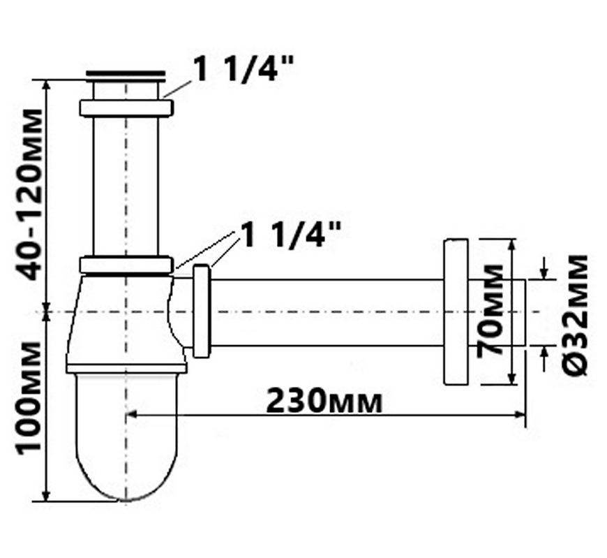 Сифон для умивальника McALPINE Premium 1 1/4&Prime; x 32 мм хром латунь 200-M - 200M