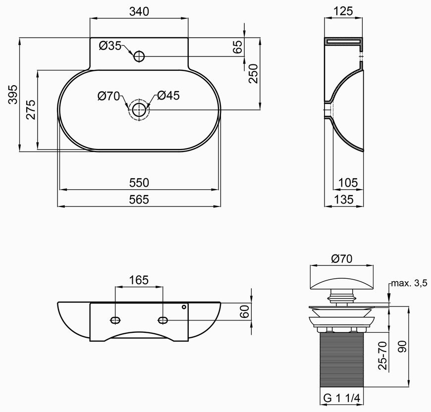 Раковина Qtap Cardinal 565х395х135 підвісна/накладна овальна White з донним клапаном QT0411K177W - QT0411K177W