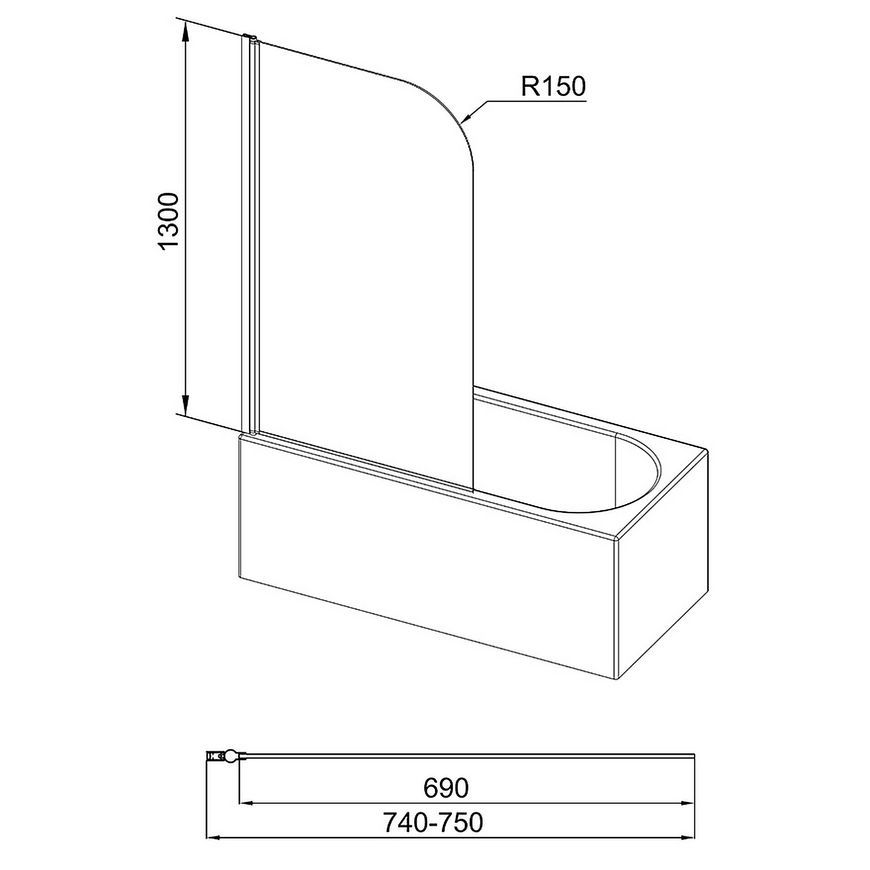 Шторка стеклянная (перегородка) для ванны QTAP STANDARD стекло 6 мм Pear, 75x130, распашная, левая - STDCRM407513APL