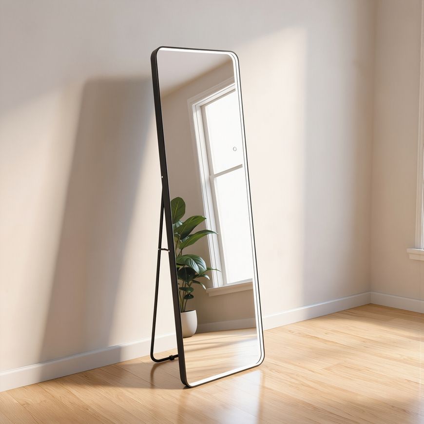 Зеркало напольное/настенное Qtap Gemini GE1 500&times;1600 мм, прямоугольное, с LED-подсветкой Inside, диммером, Black QTGE500160049893