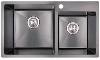 Кухонная мойка IMPERIAL S7843BL PVD black Handmade двойная 2,7/1,0 мм (IMPS7843BRPVDH10) - IMPS7843BRPVDH10