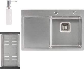 Кухонна мийка інтегрована QTAP DK6845R Satin 3,0/1,2 мм + сушарка + диспенсер - QTDK6845RSET3012