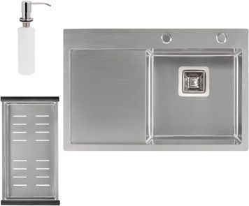 Кухонная мойка интегрированная QTAP DK6845R Satin 3,0/1,2 мм + сушилка + диспенсер - QTDK6845RSET3012