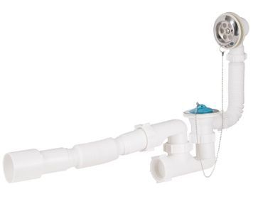 Сифон для ванни Lidz LW01 (6003V00200) випуск 70 мм, плоский, з ревізією, з пробкою на ланцюгу, вихід 40/50 мм - LW01