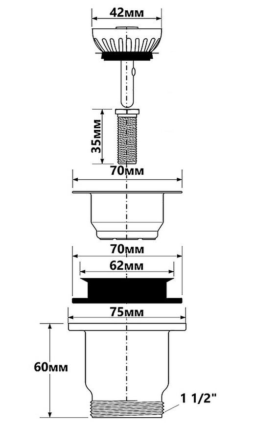 Слив для кухонной мойки McAlpine 1 1/2&Prime;x70 мм хром, нержавеющая сталь MBS70-CP