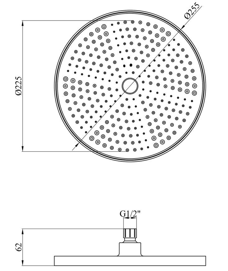 Лійка для верхнього душу Kroner Element 2801532915Z-3801 255 мм, кругла, чорний CV036154 - Element 2801532915Z-3801