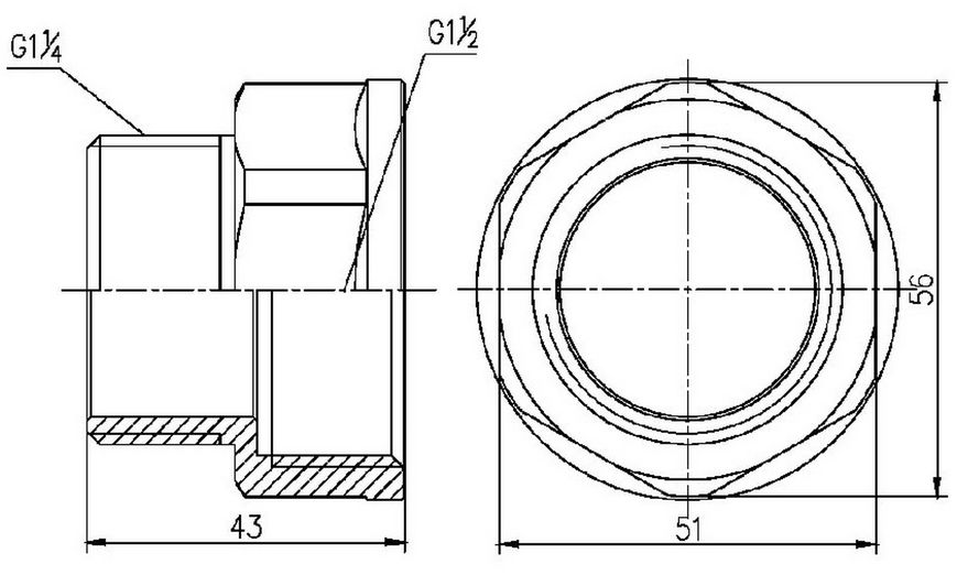 Перехід латунний SD Forte 1 1/2"ВРх1 1/4"ЗР нікельований SF3604032