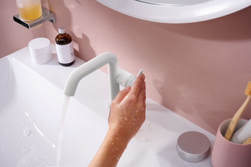Смеситель для раковины HANSGROHE Tecturis S 110 Fine CoolStart EcoSmart+ Matt White 73323700 белый с донным клапаном - 73323700