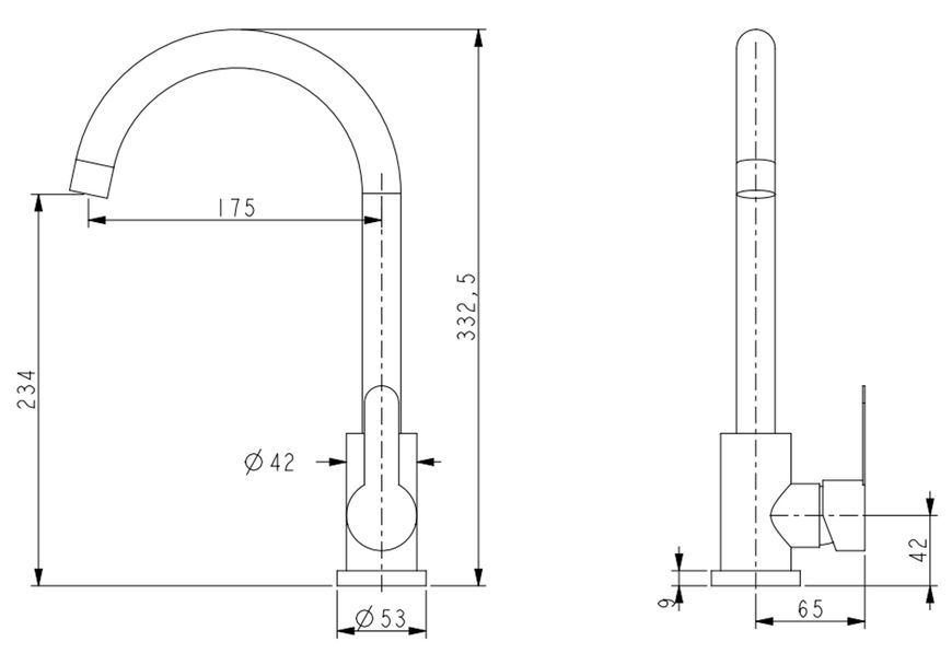 Смеситель для кухни Brinex Pure 015F U-образный Graphite BRIPUR015FGRP - BRIPUR015FGRP