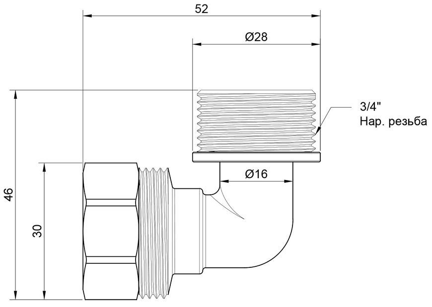 Уголок обжимной SD Plus 20х3/4" НР разборный латунь SD157W2020