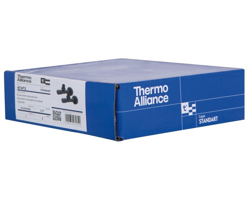 Комплект кранов для полотенцесушителя Thermo Alliance Standart угловые удлиненные 1/2" НР черные SF395W15B - SF395W15B